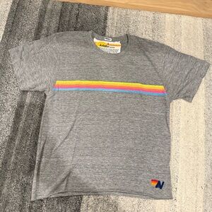 Aviator Nation Cropped Gray T-Shirt with Rainbow Stripe